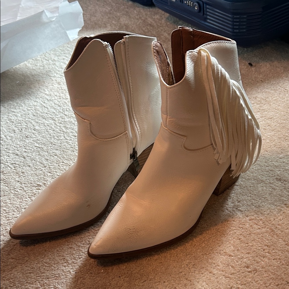 White Fringe Ankle Boots